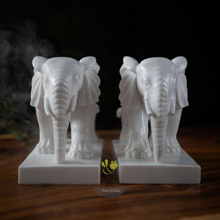 Pair of White marble elephant Mini Modern hotel decoration