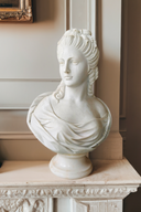 White marble bust sculpture of DIana, Roman Goddess of the Hunt and wild animals