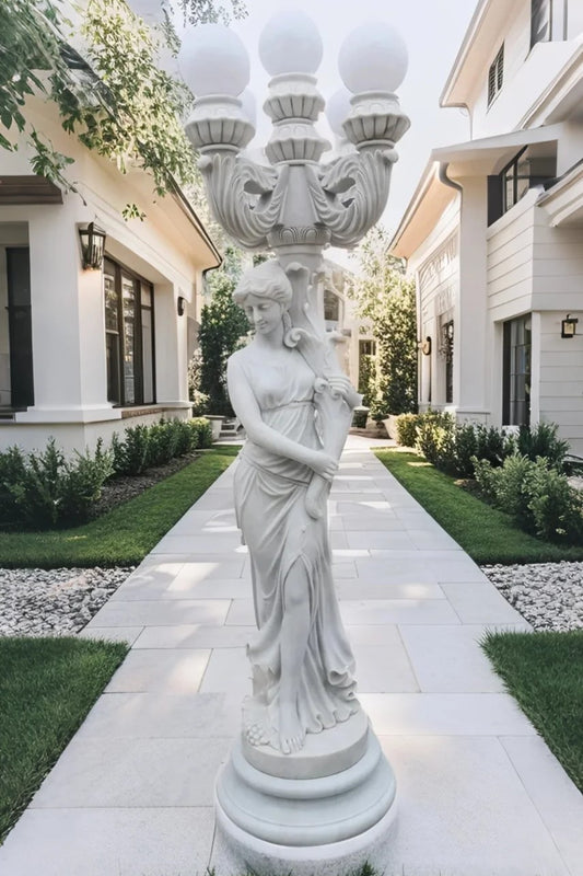 Marble Lamp Post with Women Statue