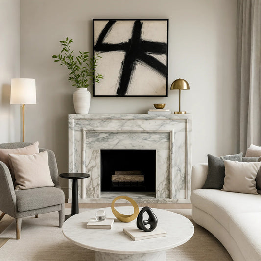 Marble fireplace surround Italian Arabescato