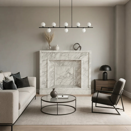 Modern Marble fireplace White Arabescato