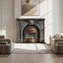 Black Marble Fireplace Surround | Traditional Arch Carving 70.08" Width x 51.57" Tall