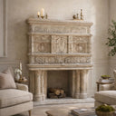 Travertine Fireplace Surround Massive Beige Low Profile 120.08" Width x 31.50" Tall