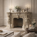 Limestone Fireplace Surround Massive Tiered Beige 104.33" Width x 31.89" Tall