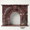 Marble fireplace mantels for sale | Ornate arched mantel | Width: 59 Inches | Rosso Levanto