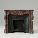 Marble fireplace | ornate carved shell | 59 Inch Width | Rosso Levanto