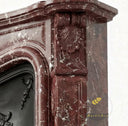 Marble fireplace | ornate carved shell | 59 Inch Width | Rosso Levanto