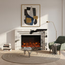 bespoke marble fireplace | sleek stepped frame | 65 Inch Width | Panda White