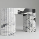 white marble surround fireplace | Fluted modern columns | 59 Inch Width | Panda White