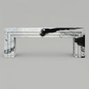 electric fireplace marble surround | Geometric stepped design | Width: 63 Inch | Panda White