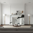 white marble fireplace mantel | modern stepped frame | 59" Width | Panda White