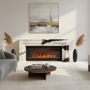 electric marble fireplace surround | dentil molded cornice | 60 Inch | Panda White