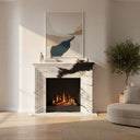 white marble fireplace surround | Bold linear stepping | 59 Inch Width | Panda White