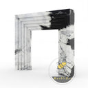 waterfall marble fireplace surround | stepped geometric modern | 59 Inch Width | Panda White