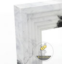 waterfall marble fireplace surround | stepped geometric modern | 59 Inch Width | Panda White