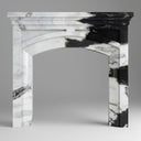 custom marble fireplace surround | Bold Arched Design | 61 Inch Width | Panda White