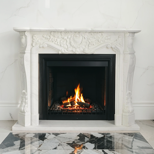 White Marble Gas Fireplace