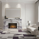 White Marble surround fireplace | Arched carved keystone | 63 Inch Width | Milas Lilac