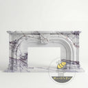 White Marble surround fireplace | Arched carved keystone | 63 Inch Width | Milas Lilac