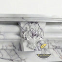 White Marble surround fireplace | Arched carved keystone | 63 Inch Width | Milas Lilac