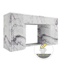 White marble electric fireplace | Fluted modern design | 62 inch Width | Milas Lilac