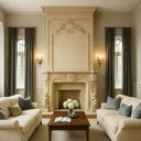 Beige Limestone Fireplace Overmantel