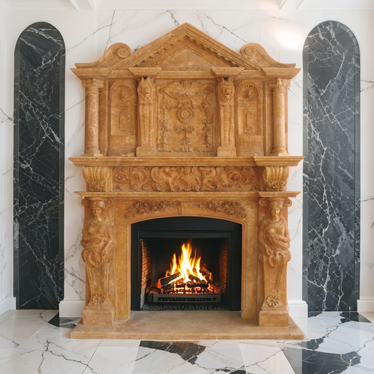 Custom Travertine Fireplace overmantel Surround