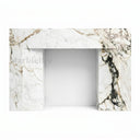 modern marble fireplace mantel in Calacatta Monet - Image 1