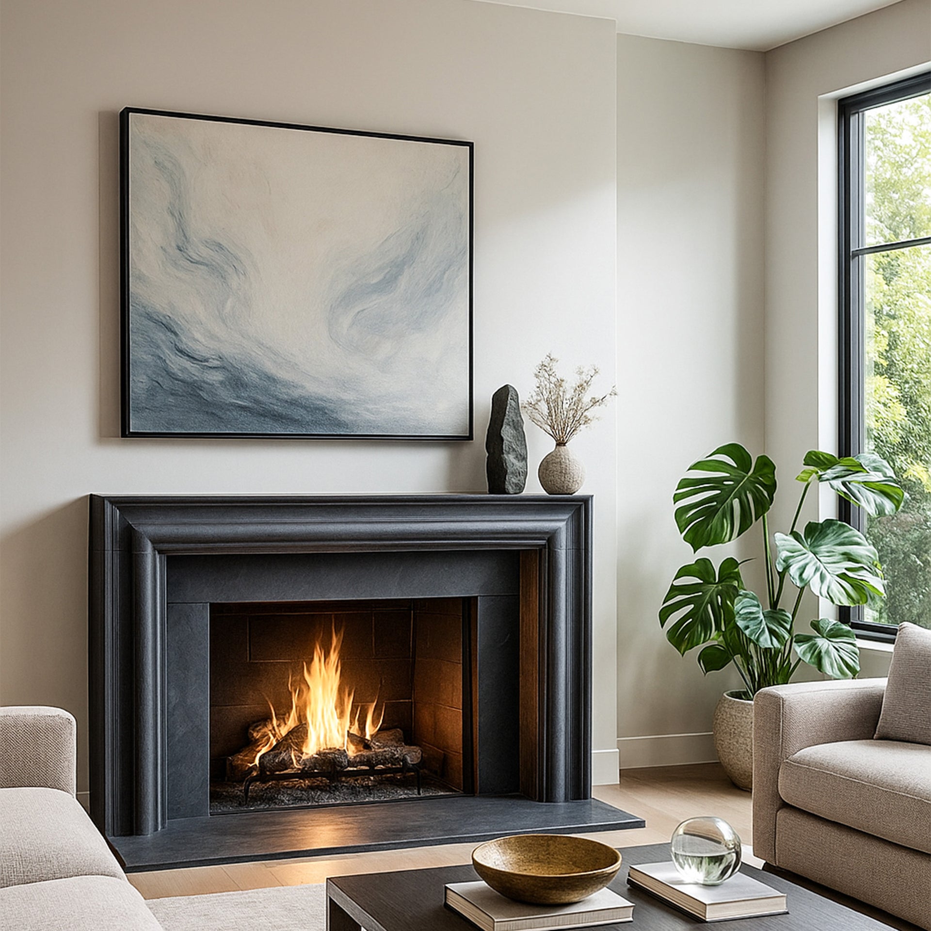 Black Limestone Fireplace