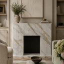 White Modern marble fireplace in Calacatta Gold - Image 4