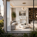 White Modern marble fireplace in Calacatta Gold - Image 2