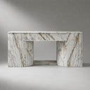 White marble electric fireplace in Calacatta Gold - Image 4
