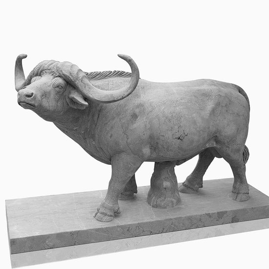 Life size outdoor buffalo statue made of Grey Marble