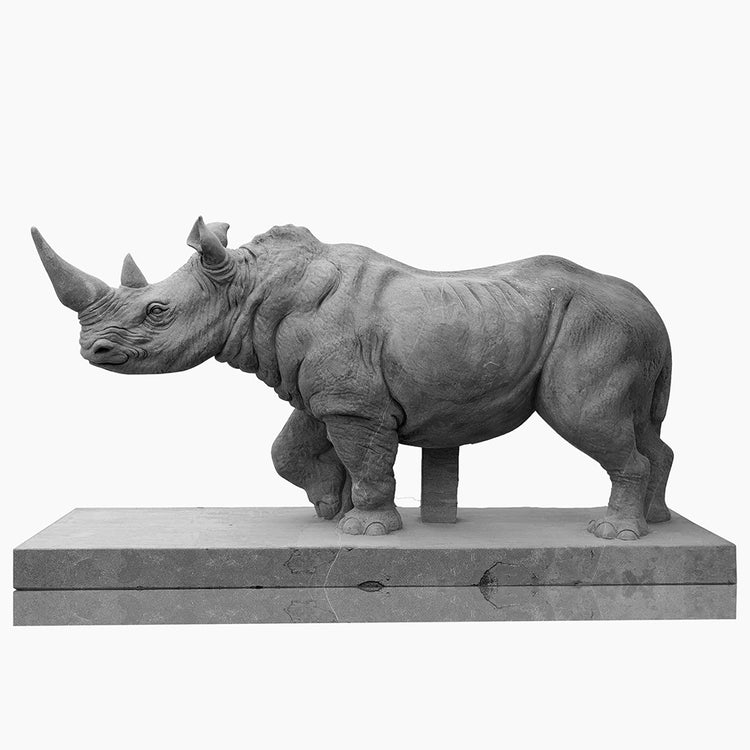 Life size Rhino statue made of grey marble for sale