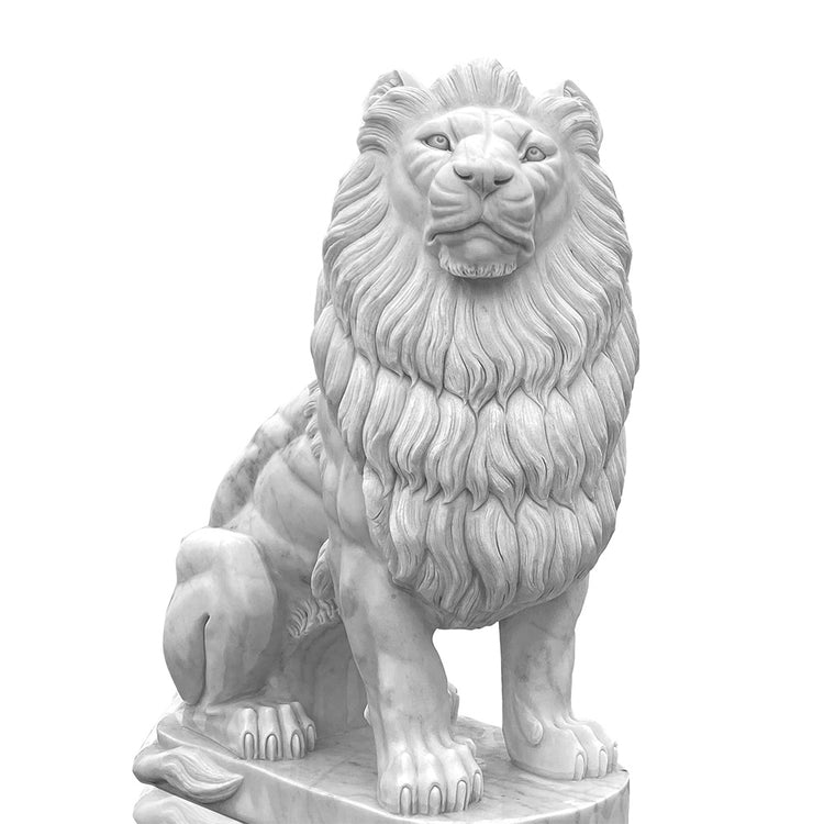 Life size white marble lion statue