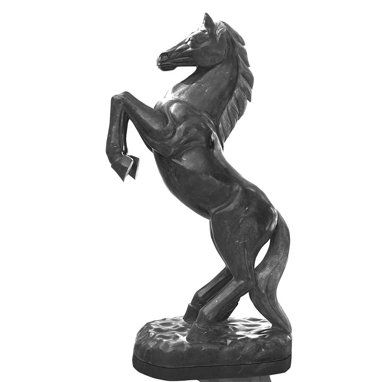 Outdoor Life size rearing horse statue made of dark marble