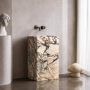Designer Pedestal Sink | Italian Valgri hWite Marble 33.46" Tall