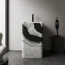 Unique Modern Pedestal Sink | Panda White Marble 33.46" Tall