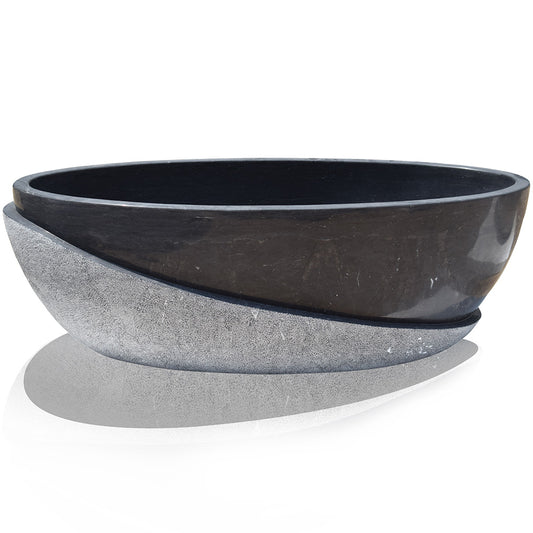 Black Granite Tub Half with Chiseled Half Polished Finish Perfect for Luxury Projects