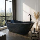 Black Marble Bathtub with White Veins and Headrest: Luxury First-Grade Experience