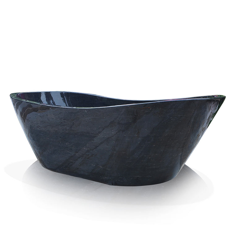 Black Marble Bathtub with White Veins and Headrest: Luxury First-Grade Experience