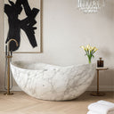 White Marble Bathtub of Calacatta Marble: Papillon Design Large Stone Tub for Two