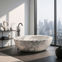 Marblebee White marble tubs with Blue Patterns Unique Hand-Carved Marble Bath