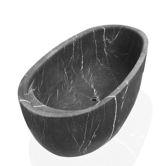 Black Marble Tub with Headrest and Cup Holder Perfect for Red Wine and Ultimate Relaxation