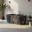 Black Marble Bathtub | Arabescato Orobico Grigio Fluted Oval 70.87" Long