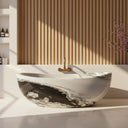 Stone tub | Dramatic veined rim | 70.87 Inch Length | Panda White