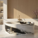 Stone bathtub | Bold Veined Oval | 65 Inch Length | Panda White Marble