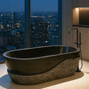 Black Limestone Tub, Half Chiseled, Half Polished
