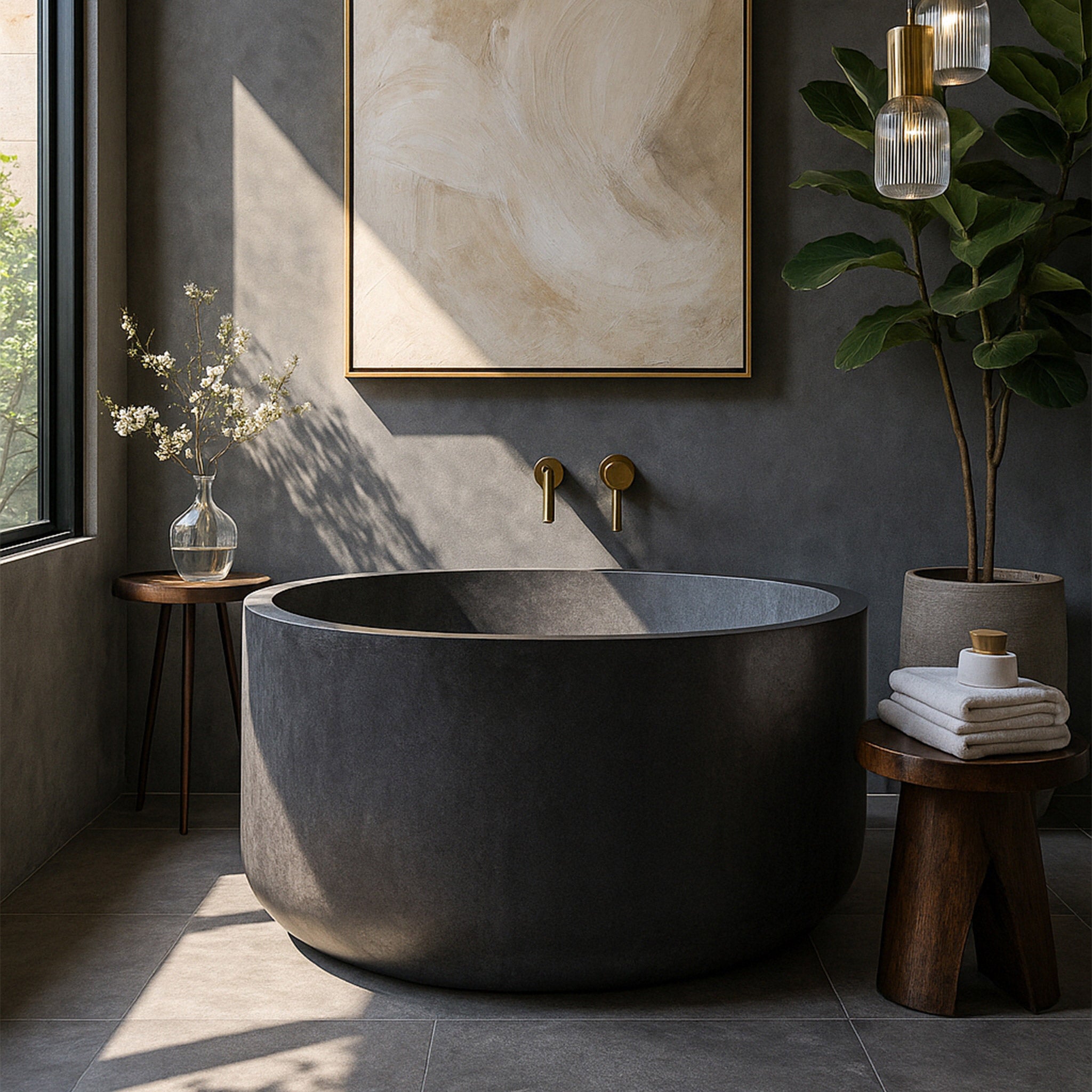 Stone Tub- Black limestone Japanese soaking tub – Marblebee