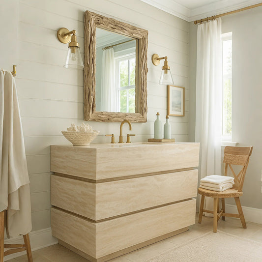Travertine Bathroom Vanity with Drawer and Sink
